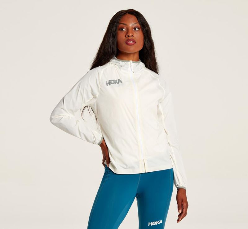 Hoka One One Full-Zip Wind Jacket - Jaqueta Mulher Branco | PT-QOE3UZb